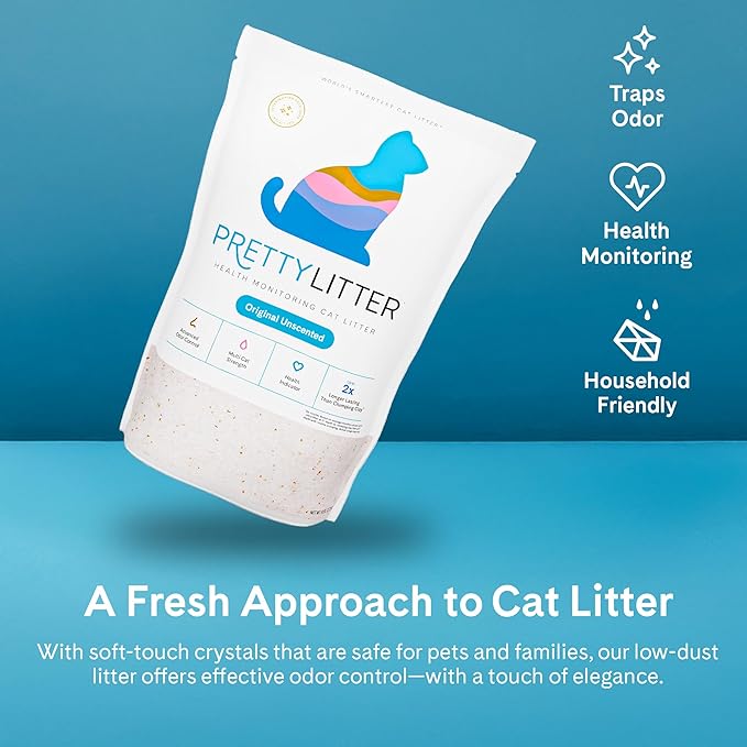 PrettyLitter Health Monitoring Cat Litter (Unscented, Non Clumping) | Lightweight & Low Tracking, Color Changing Silica Gel Crystals, Advanced Odor Control — 6 Lbs, Pack of 1 (Up to 1 Month Supply)