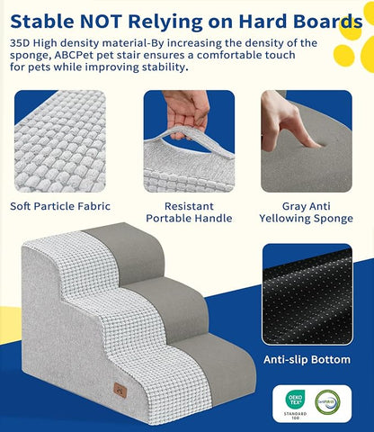 Dog Stairs for Small Dogs, 15.7" H Dog Steps for Bed 35D Strong Support Foam Stairs for High Bed or Couch Sofa Non-Slip Balanced Pet Steps Indoor, Light Grey
