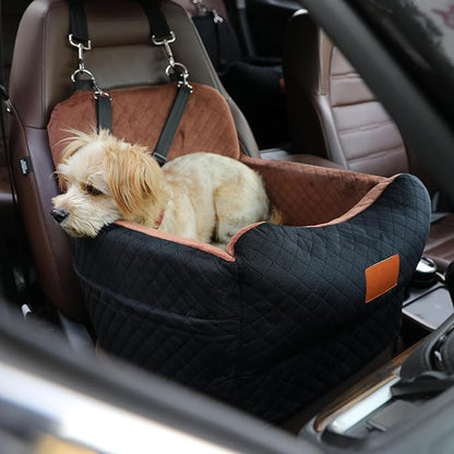 Dog Car Seat for Small/Medium Dogs,2 Adjustable Seat Belt,Memory Foam with Soft Fabric Pets Travel Car Bed with Non-Slip Bottom,Easily Installed in Front and Back seats,Removable and Washable(H-blabro