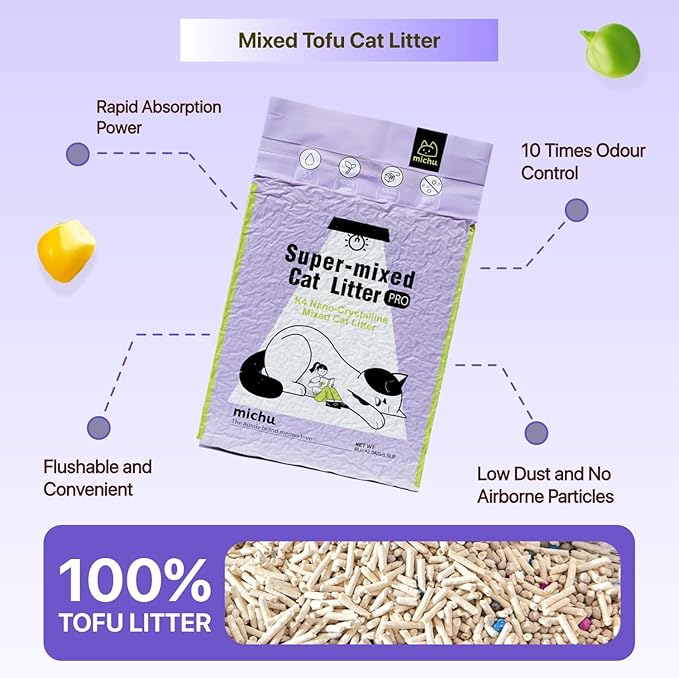 Michu Mixed Tofu Cat Litter, Heavy Duty Flushable Kitty Litter, 5.5Lb/88Oz Original 4 Pack