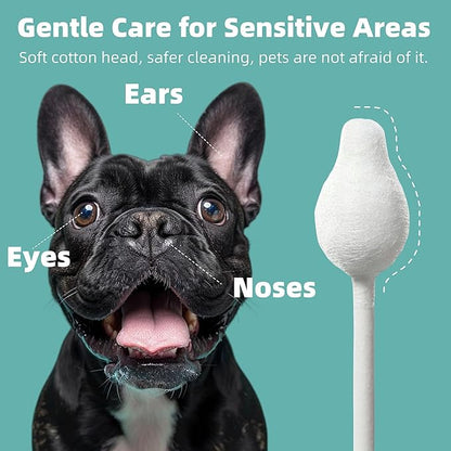 Pet Cotton Swabs, 55 Count｜Gourd-Shaped Tips｜Soft Cotton & Paper Stick｜Dog & Cat Ear Cleaner Swabs｜Safe Grooming Tool for Pets