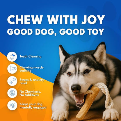 Coffee Wood Dog Chew Toy with Rope for Large Dogs, Natural Wood Stick for Light to Moderate Chewers, Safe Chewing for Dental Care, Tug Play & Boredom Relief (Large - Over 50 lbs)