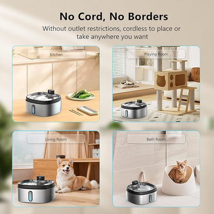 Wireless Cat/Dog Water Fountain 7L/1.8Gal with Silicone Mat & 3 Set Filters, DRLWXYSBattery Operated Cordless Automatic Pet Water Dispenser for Multi-cats and Small to Large Dogs with Ultra Quiet Pump