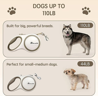 OUTnWILD Retractable Dog Leash, 16 ft Heavy Duty Dog Leash for Large Breeds/Pets Up to 110 lbs, 360° Tangle Free Design with One Touch Quick-Lock Braking System & Anti-Slip Handle. Khaki, L