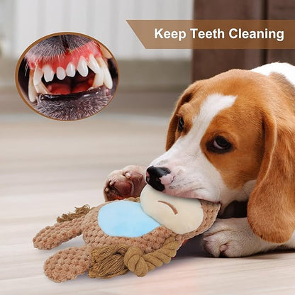 Dog Toys, Dog Squeaker Toys with Crinkle Paper, Stuffed Animal Dog Plush Chewing Toy, Cotton Rope Interactive Toys for Puppy, Small, Middle Dogs (Camel-Colored Elk)