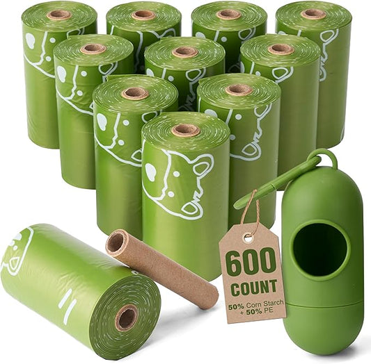 Poop Bags for Dogs, Leak Proof Waste Bags 600 Count Lavender scented Green Refill Rolls with Dispenser