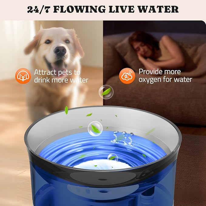 Dog Water Fountain with Vortex Filtration Design, 3.5L/123oz Elevated Dog Water Bowl for Large Medium Dogs & Cats