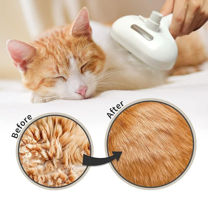 Cat Steam Brush for Shedding, 3 In 1 Steam Cat Brush Self Cleaning, Dog Brush for Long and Short Hair Dogs and Cats, Pet Grooming Comb Remove Tangled Loose Hair, Type-C Fast Charging (White)