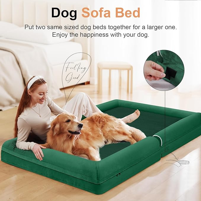 Large Dog Bed Orthopedic Washable: Beds Bolster XL Bed Medium Large Dogs Egg Crate Foam Couch Sofa Waterproof with Removable Cover - Emerald