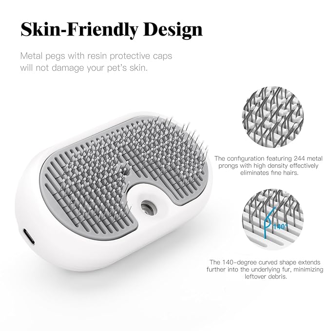 Cat Steam Brush for Shedding,Cat Brushes for Indoor Cats-3-in-1 Self-Cleaning Grooming Tool for Long & Short Haired Cats, Removes Loose Hair & Reduces Shedding,with One-click Cleaning Button (White)