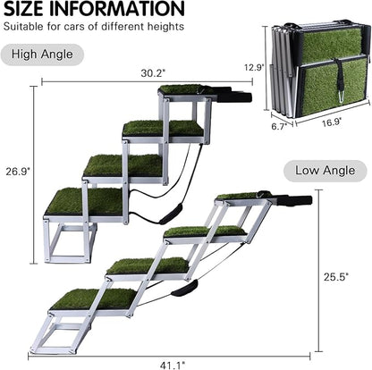 DGSL Dog Ramp for Car, Extra Wide 4 Steps Stairs for Truck, Folding Steps for Dogs with Non-Slip Surface, Pet Loader Dog for Large Dog, SUV, Side Door and Bed (Green, 16.9In-4 Steps)