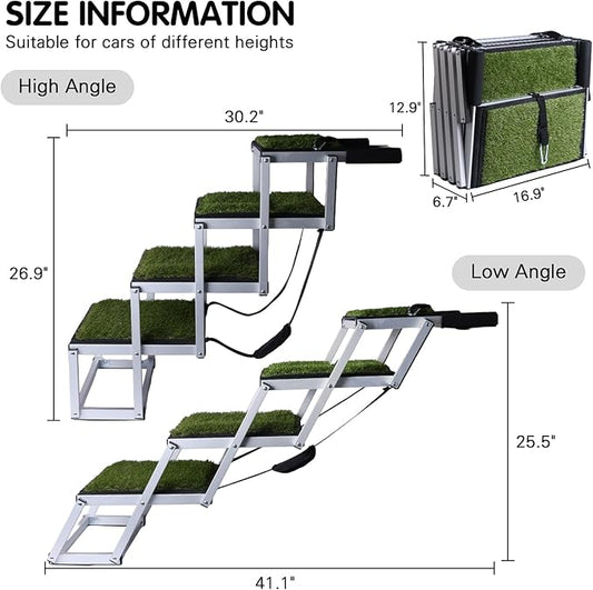 DGSL Dog Ramp for Car, Extra Wide 4 Steps Stairs for Truck, Folding Steps for Dogs with Non-Slip Surface, Pet Loader Dog for Large Dog, SUV, Side Door and Bed (Green, 16.9In-4 Steps)