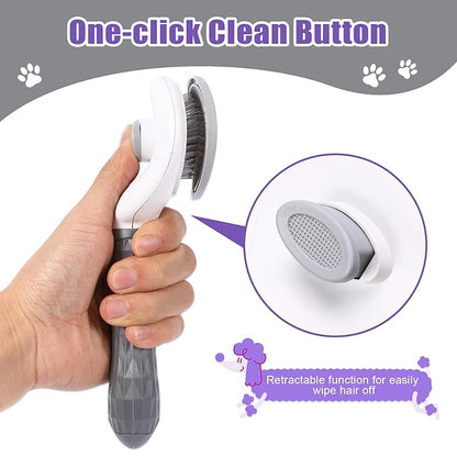 Self Cleaning Slicker Brush, Dog Cat Bunny Pet Grooming Shedding Brush - Easy to Remove Loose Undercoat, Pet Massaging Tool Suitable for Pets with Long or Short Hair (Gray)