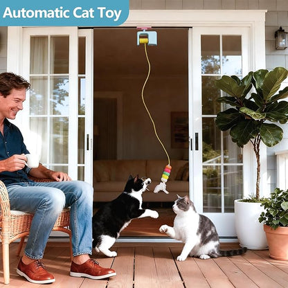 Interactive Cat Toys for Indoor Cats, Automatic Hanging Door Feather Toy Wand Chase Exercise Enrichment Stimulation Self Play for Bored Adult & Kitten Cats