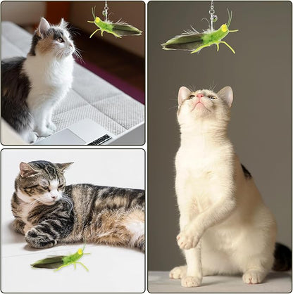 Cat Feather Toys Refills 3 Pack Insects Grasshopper Cat Toy Wand Fun Replacement Feathers Small Cats Interactive Toys Hanging Toy Attachments for Indoor Kittens Cats Teaser Wand Accessory