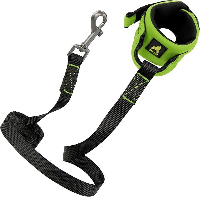 Gooby Neoprene Wrist Band Sport Leash - Lime, 6 FT - Comfortable Hands Free Leash with Elastic Band for Small, Medium and Large Dogs