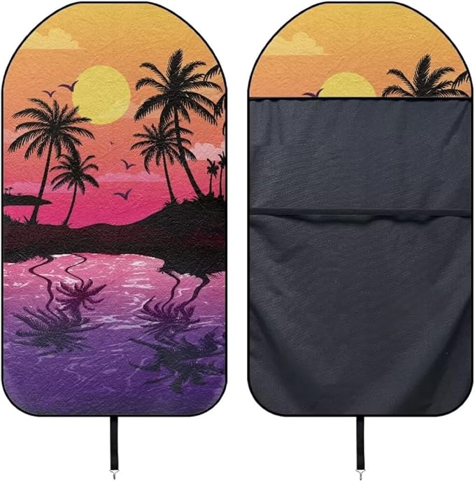 Coldinair Palm Tree Sunset Towel Seat Covers for Cars,SUVs,Trucks,Waterproof Sweating Car Front Seat Protector Cover Universal Fit,Easy to Install