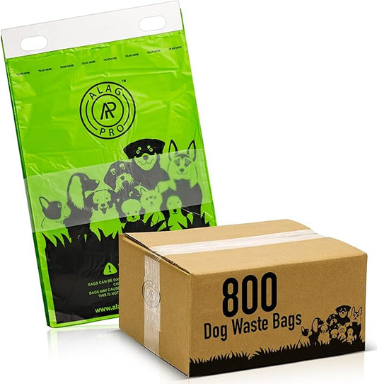 ALAGPRO® 800 Pull-Strap Dog Waste Station Refill Header Bags - Fit Any Pet Waste Header Stations - 45% Thicker than Competitor Bags - 8 Headers of 100 Bags for Backyard, Parks & HOA's