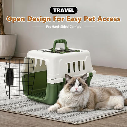Athena Collection 18" Hard-Sided Travel Pet Carrier for Small Dogs and Cats, Plastic Dog Carriers with 2-Door Top & Front Load, Ventilation, Security Lock, Cat Dog Carrier for Pet, up to 10lbs, Green