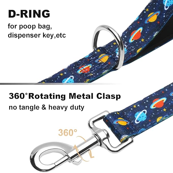 5ft Dog Leash with Two Padded Handles, Heavy Duty Strong Nylon Pet Leash with Soft Neoprene Handle for Small Medium Large Dogs, Blue Space