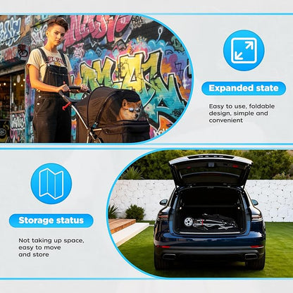 BestOffice Pet Stroller for Small Medium Dogs & Cats, 3-Wheel Foldable Dog Stroller with Cup Holder, Lightweight Travel Carrier, Waterproof Design for Outdoor Walks, Black