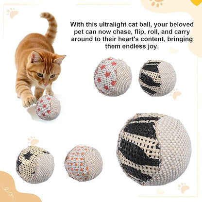 4 Pcs Cat Balls Toys for Indoor Cats, Handmade Sisal Kitten Toys Ball Interactive Canvas Cat Ball Toy Cute Cats Pom Pom Balls for Indoor Kitten Puppy Stuffed Pets Interaction Playing