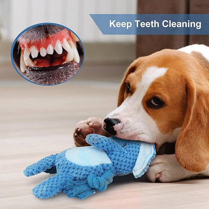 Dog Toys, Dog Squeaker Toys with Crinkle Paper, Stuffed Animal Dog Plush Chewing Toy, Cotton Rope Interactive Toys for Puppy, Small, Middle Dogs (Blue Elephant)