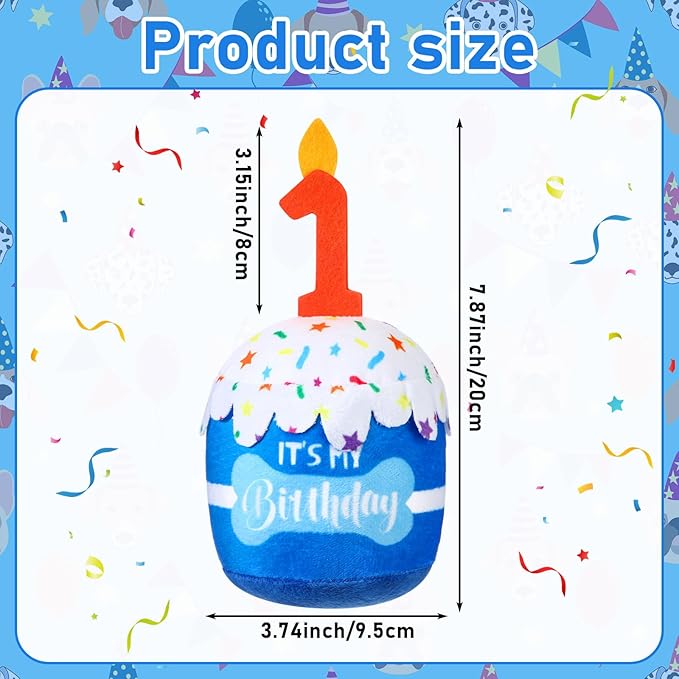 Dog Birthday Cake Toy Accessories for Girl Boy Gifts, Squeaky Plush Toy for Dog Birthday Party Decor Favor for Large, Medium and Small Dogs (1st,Blue)