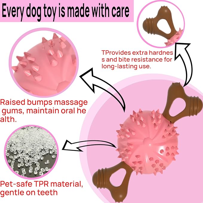 Dog Toys,Hybrid Dog Chew Toy for Aggressive Chewers, 2-in-1 Durable Wood-Plastic Bone & TPR Spike Ball, Natural Wood Scent, Integrated Safe Design for 20-100 lbs Medium Large Breeds