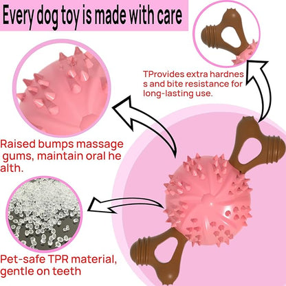 Dog Toys,Hybrid Dog Chew Toy for Aggressive Chewers, 2-in-1 Durable Wood-Plastic Bone & TPR Spike Ball, Natural Wood Scent, Integrated Safe Design for 20-100 lbs Medium Large Breeds