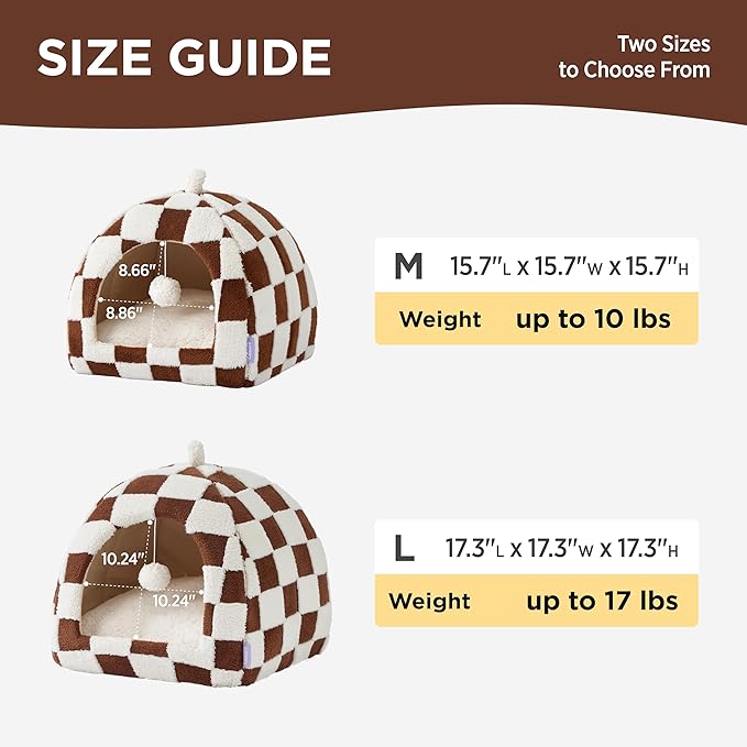 Lesure Cute Cat Beds for Indoor Cats - 2 in 1 Cat Cave Bed for Large Cats, House with Removable Washable Cushioned Pillow, Cozy Tent House with Non-Slip Bottom, Brown, 17.3 inches