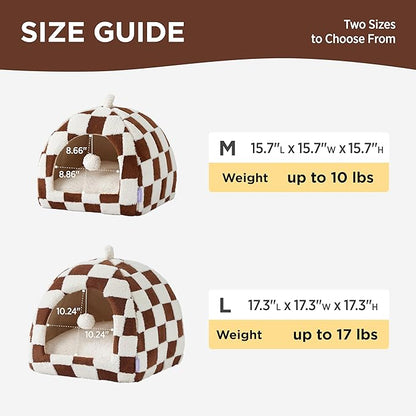 Lesure Cute Cat Beds for Indoor Cats - 2 in 1 Cat Cave Bed for Large Cats, House with Removable Washable Cushioned Pillow, Cozy Tent House with Non-Slip Bottom, Brown, 17.3 inches