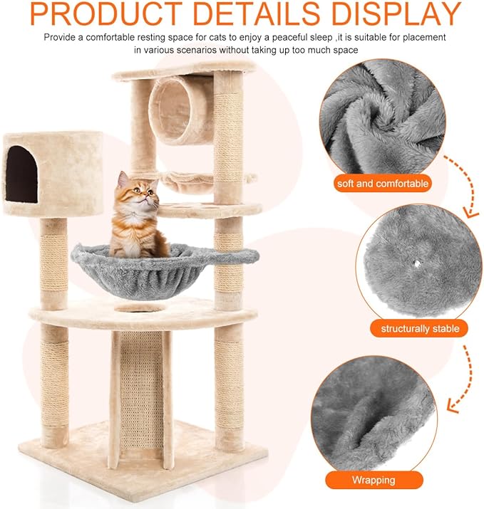 Garneck Cat Tree Hammock Attachment for Large Kitty 16.9 x 12.8 Inch, Deep Kitty Basket Bed Replacement Parts Soft Faux Fur Hanging Car Bed for Tower, Wall Mounted or Cage, Gray