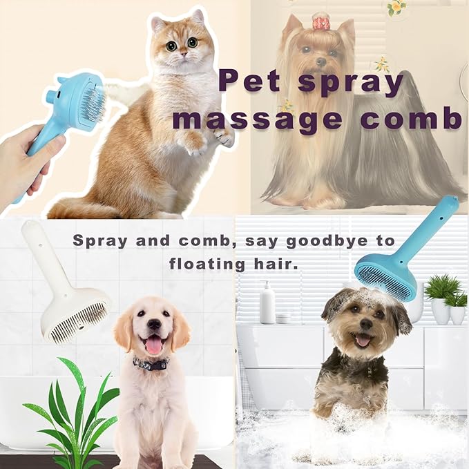 Cat Steam Brush Pet Spray Hair Removal Comb Steam Brush for Shedding & Grooming for Long & Short Haired Pets (2pcs Blue and white)