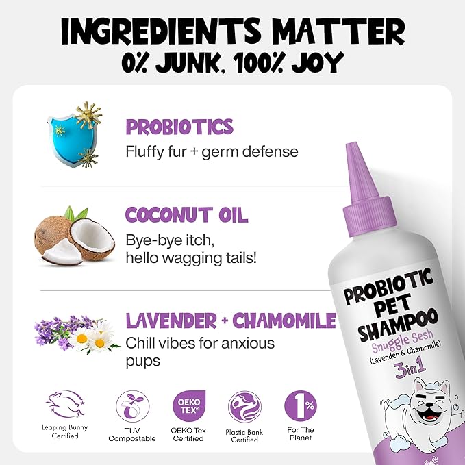 Probiotic Dog Shampoo & Conditioner for Smelly Dogs, Snuggle Sesh Lavender Dog Shampoo for Itchy Skin Relief, Hypoallergenic Pet Shampoo for Conditioner, Moisturizing & Itching.