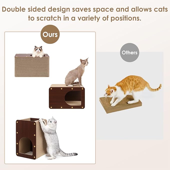 EHEYCIGA Cardboard Cat Scratcher House, 17-Inch Corrugated Cat Scratcher for Indoor Cats, Kitten Scratching Board Pad, Dark Brown