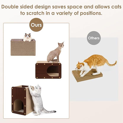 EHEYCIGA Cardboard Cat Scratcher House, 17-Inch Corrugated Cat Scratcher for Indoor Cats, Kitten Scratching Board Pad, Dark Brown