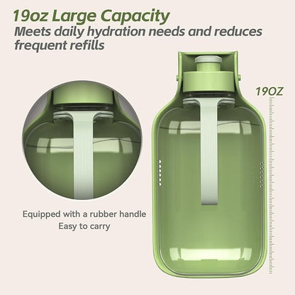 Portable Dog Water Bottle – 19 oz, Exclusive Latest Large Wide-Mouth Folding Design, Durable Handle Strap, Food-Grade Plastic, Ideal for Walking, Hiking & Outdoor Travel（Army green）