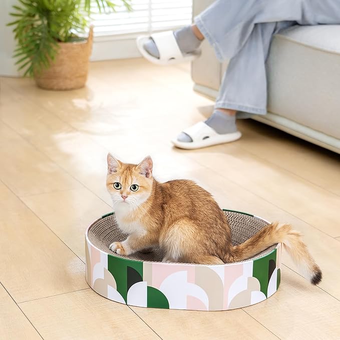 Cat Scratcher Cardboard,2 in 1 Oval Cat Scratch Pad Bowl for Indoor Kitty Grinding Claw,Round Kittens Scratching Board Corrugated Lounge Pet Beds&Furniture Protector for Couch&Carpets&Sofas