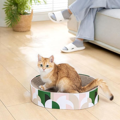 Cat Scratcher Cardboard,2 in 1 Oval Cat Scratch Pad Bowl for Indoor Kitty Grinding Claw,Round Kittens Scratching Board Corrugated Lounge Pet Beds&Furniture Protector for Couch&Carpets&Sofas