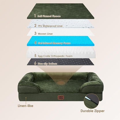 EHEYCIGA Orthopedic Dog Bed for Small Dogs, Waterproof Memory Foam Small Dog Beds with Sides, Non-Slip Bottom and Egg-Crate Foam Medium Pet Couch Bed with Washable Removable Cover, Dark Green