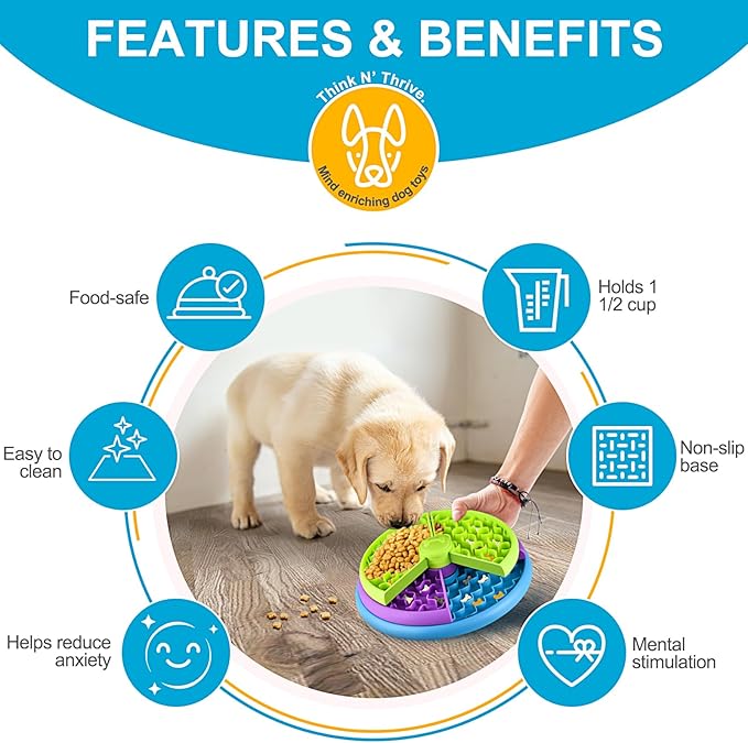 Slow Feeder Dog Bowls - 3 Layers, Interactive Dog Puzzle Game, Anti-Slip Slow Eating Bowl, Maze Dog Food Bowl, Anti-Choking Puzzle Feeder for Dogs & Cats
