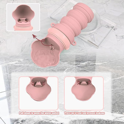 Collapsible Dog Water Bottles, Portable Dog Water Bowl Dispenser & Travel Water Bottle for Dogs - Perfect for Walking, Hiking & Outdoor Activities, Essential Item for Dogs, Food-Grade Silicone (Pink)