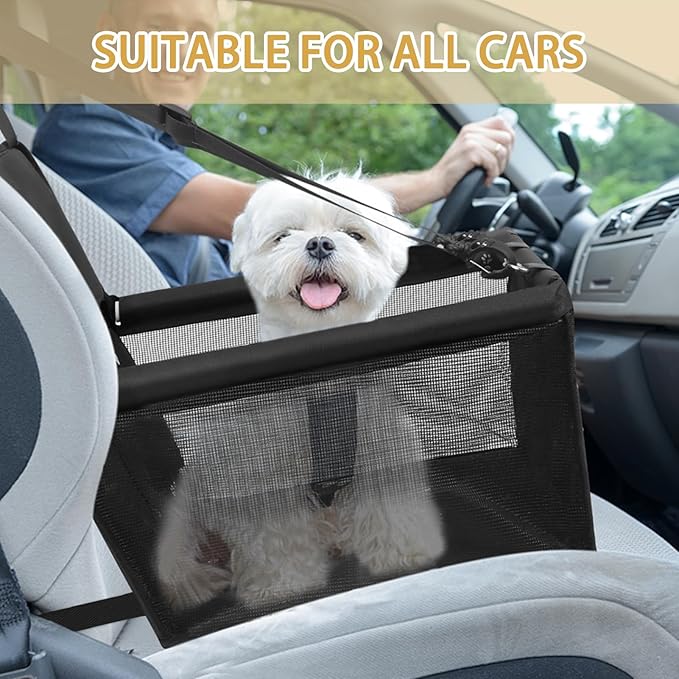 PetsHome Dog Car Seat Foldable Dog Car Booster Seat Waterproof Breathable Oxford Travel Bag for Small to Medium Dogs, Puppies, and Pets-Pure Black