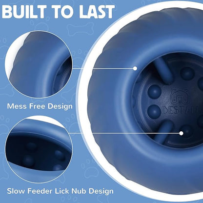 Long-Lasting Dog Lick Toy, Wobbly Dog Enrichment Lick Bowl to Keep Dogs Busy, Interactive Stuffable Dog Treat Feeder for Boredom, Silicone Treat Dispensing Chew Toy(Dark Blue,M)
