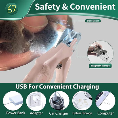 2-in-1 Cat Nail Clippers & Dog Nail Clippers Trimmers for Large Medium Small Dogs Cats Claw Trimmer Quick Sensor and Safety Guard USB Rechargeable with 2 LED Lights Dogs Nail Trimmer