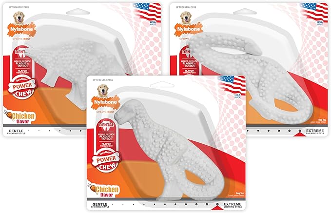 1 Pack Nylabone Durable Dental Dinosaur Chew Toy (Dinosaur Shape Varies), Large