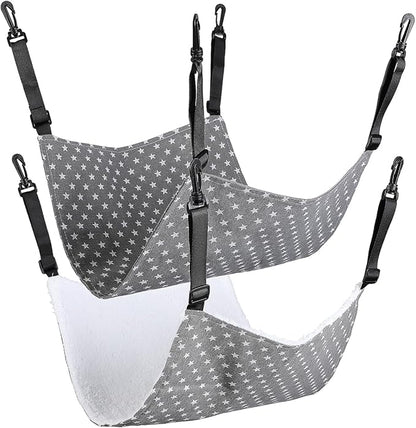 Sosoport 2Pcs Cat Hammock for Cage Hanging Reversible Pet Hammock for Cage Reversible Cat Hanging Bed Adjustable Straps & Plastics Hooks