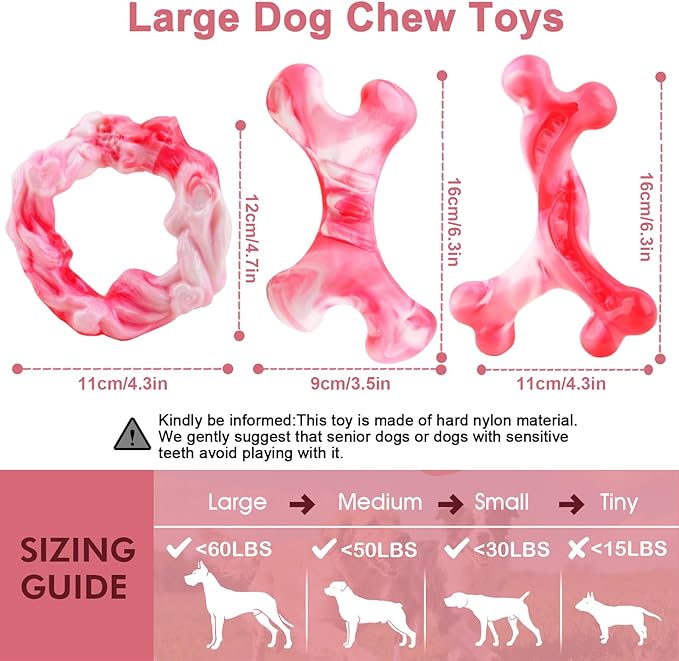 Rensh 3-Pack Tough Dog Chew Toys for Aggressive Chewers, Almost Indestructible Dog Toys for Medium Large Breed, Super Chew Toy to Keep Them Busy & Reduce Boredom, Teeth Cleaning Training, Milk Flavor