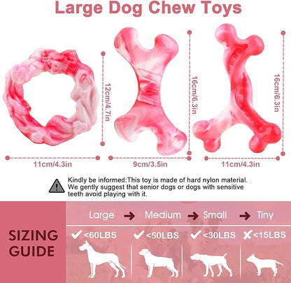 Rensh 3-Pack Tough Dog Chew Toys for Aggressive Chewers, Almost Indestructible Dog Toys for Medium Large Breed, Super Chew Toy to Keep Them Busy & Reduce Boredom, Teeth Cleaning Training, Milk Flavor